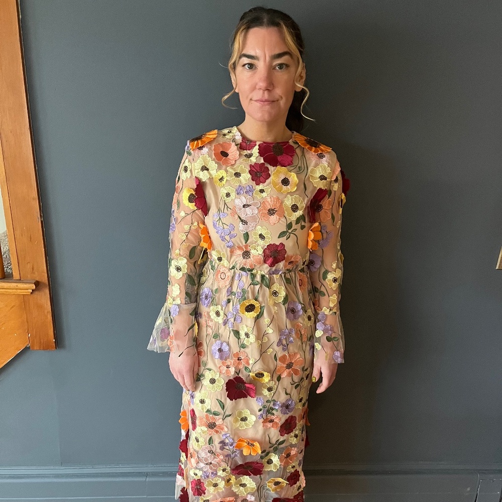 Floral Embroidered Maxi Dress in Multicolor